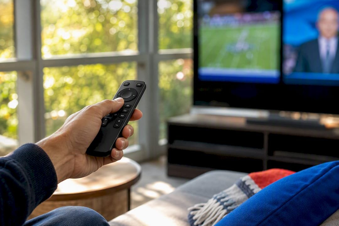 Anonymous television showing sports and news viewing options