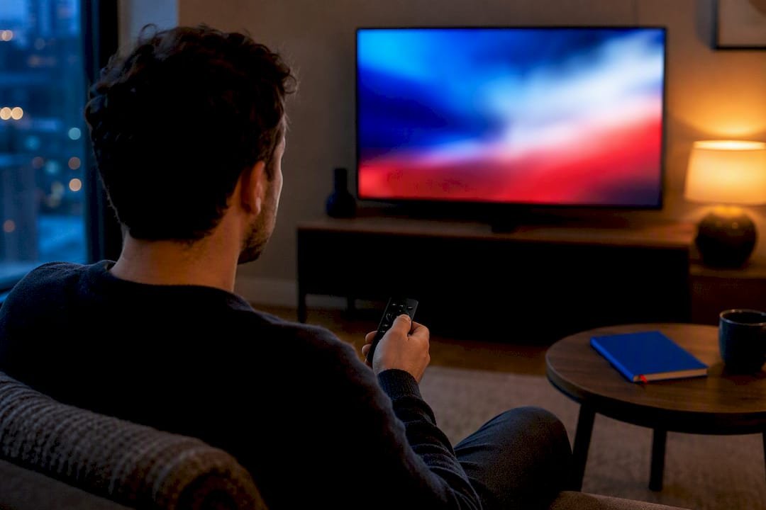Viewer selecting live TV channel at home
