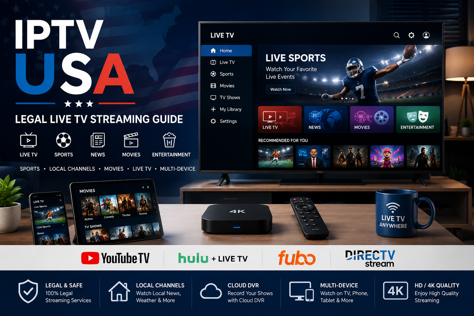 IPTV USA legal live TV streaming services on Smart TV