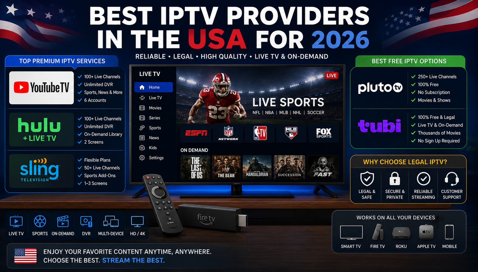 Best IPTV providers USA 2026 and legal live TV streaming services